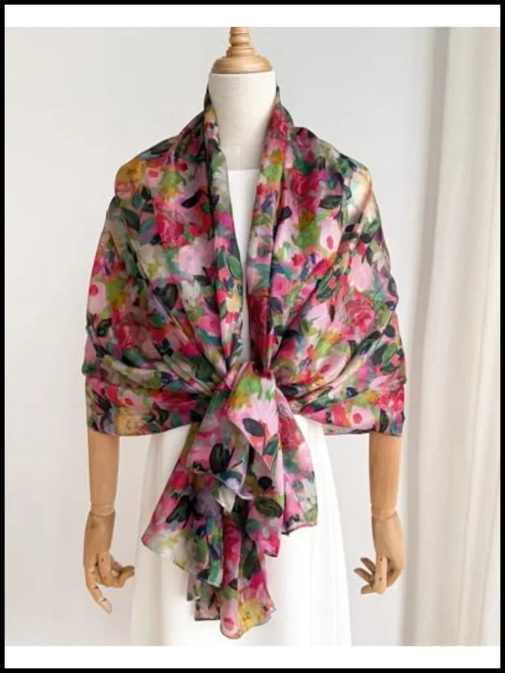 100% Mulberry Silk Scarf for Women, Extra Large Floral Shawl Wrap, Lightweight